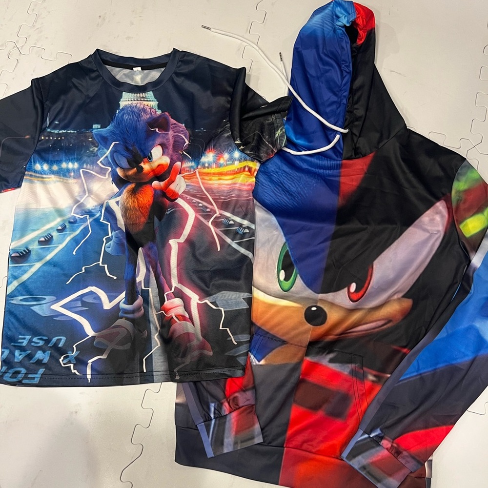 Sonic the Hedgehog Graphic T-Shirt and Hoodie sweatshirt Set double sided